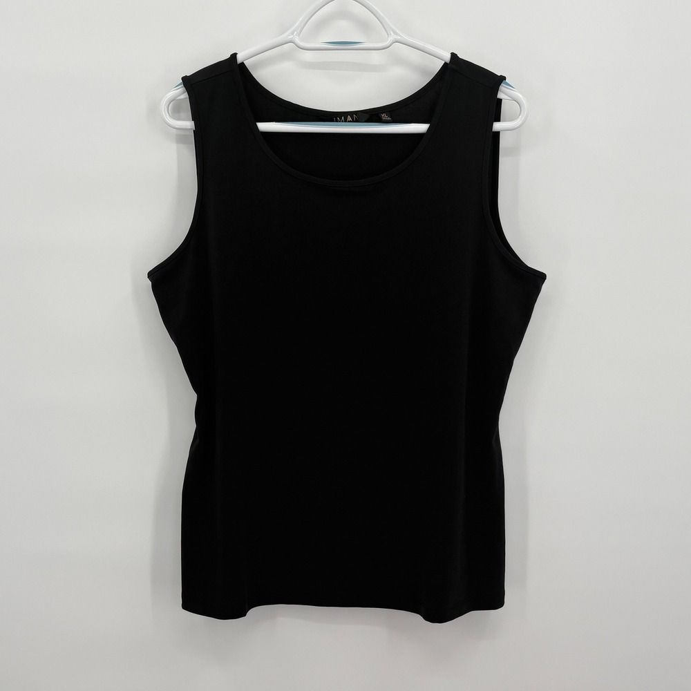 IMAN Women Black Scoop Neck Stretch Tank Top Sleeveless XL 789191 New NWOT